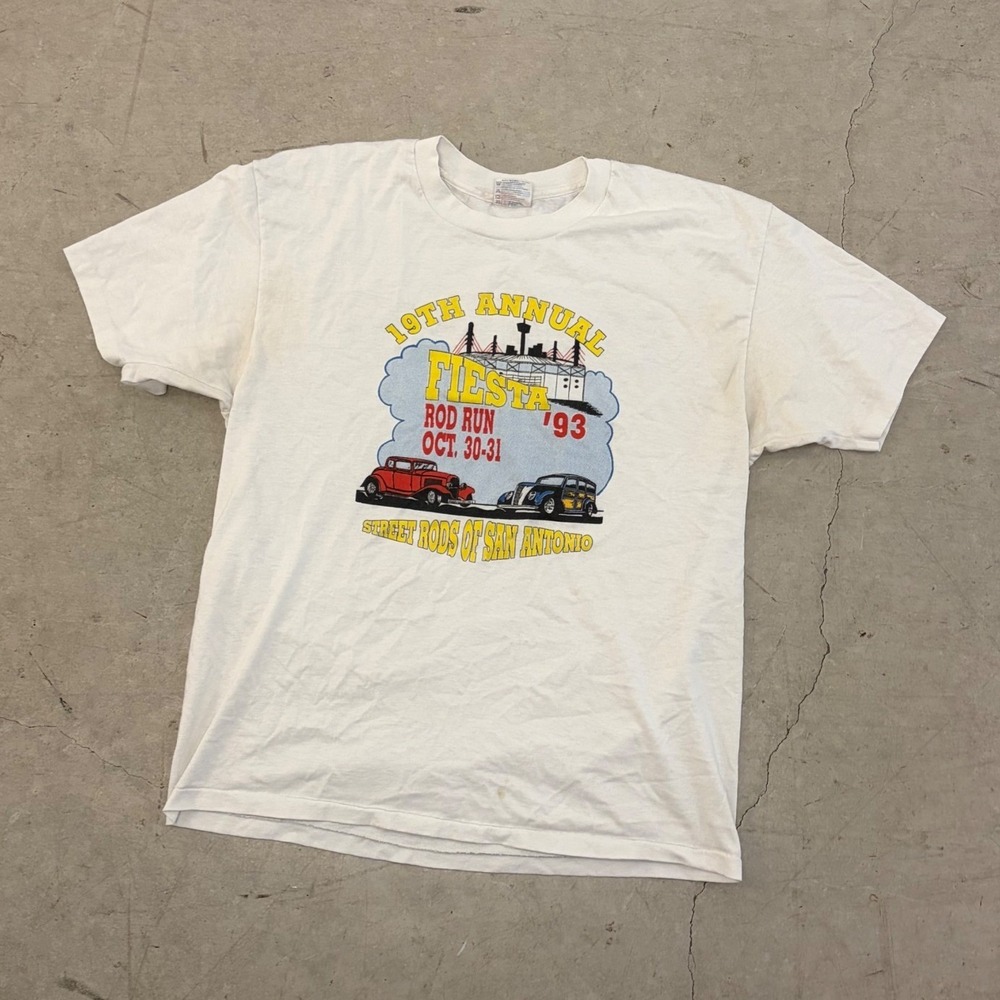 Vintage 1993 Fiesta Rod Run San Antonio T-Shirt Hanes XL Single Stitch 90s
